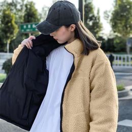 Chaqueta de plumón de lana de cordero para hombre, chaquetas con bordado de letras cómodas y cálidas de alta calidad, abrigo de plumón para ropa de diseñador unisex, forro polar S-XXXL