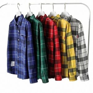 Camisa de manga Lg informal a cuadros con solapa para hombre, camisas sociales de alta calidad de Color sólido para hombre, blusa Fi P18G #
