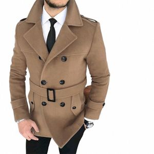 Chaqueta de lana informal con solapa y doble botonadura para hombre otoño 2024 con cinturón Fiable chaqueta de color sólido elegante Retro británica I12Y #