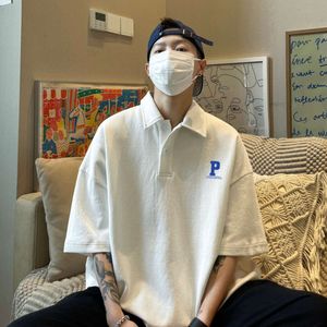 Homme Revers Polo Chine-chic Ins Version Coréenne Lâche Manches Courtes T-shirt Décontracté Décontracté Demi Manches T-shirt Haut