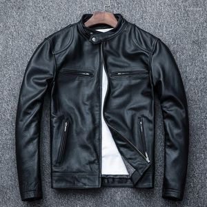 Hommes en cuir 2023 printemps automne hommes classique moto vestes peau de veau naturel véritable veste décontracté manteau Slim Outwear B262