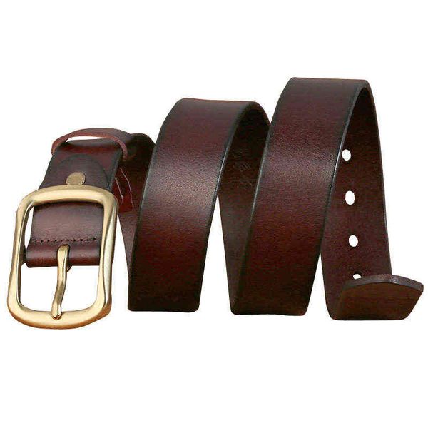 Boucles de ceinture en cuir pour hommes, mode simple et polyvalente, boucle en cuivre pur, pantalon coréen décontracté, ceintures de créateurs pour hommes, marque