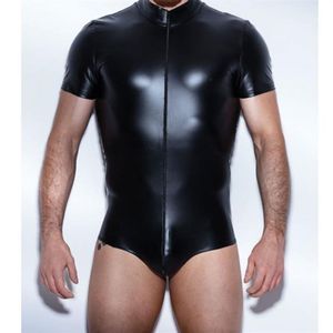 Mannen Lederen Bodysuit Latex Catsuit Mannen Kunstleer Crotchless Gay Herenkleding Pak Sexy Lingerie Een Stuk Un245k