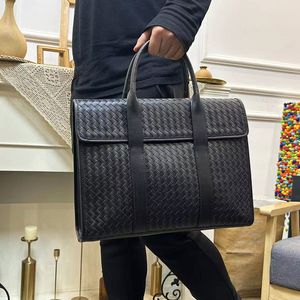 Leerleer aktetas mode laptop tas high-end luxe merk geweven tas grote capaciteit minimalistische zakelijke stijl