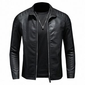 Vêtements en cuir pour hommes Fi Slim Fit Zipper Veste en cuir solide Veste décontractée Moto Biker Manteau en cuir Hommes Veste de moto U1dG #