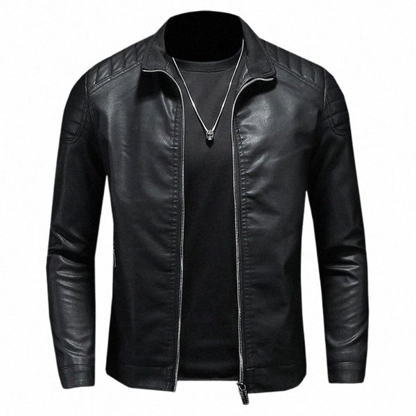 Ropa de cuero para hombres Fi Slim Fit Chaqueta de cuero con cremallera Chaqueta casual sólida Moto Biker Abrigo de cuero Hombres Chaqueta de motocicleta U1dG #