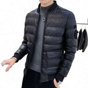 Manteau en cuir pour hommes Vestes d'hiver Baseball Parkas Hommes Manteau Fi Casual Polaire Épaissir PU Veste Biker Cuir Chaud Hommes g4OH #