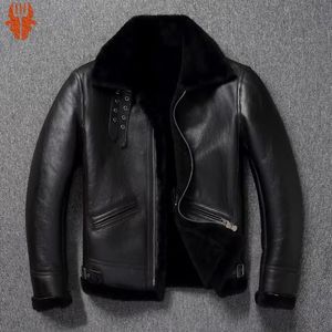 Veste d'hiver en Faux cuir pour hommes, 100 naturel, en fourrure d'agneau véritable, manteau de moto, Style explosif chaud et véritable, 231005