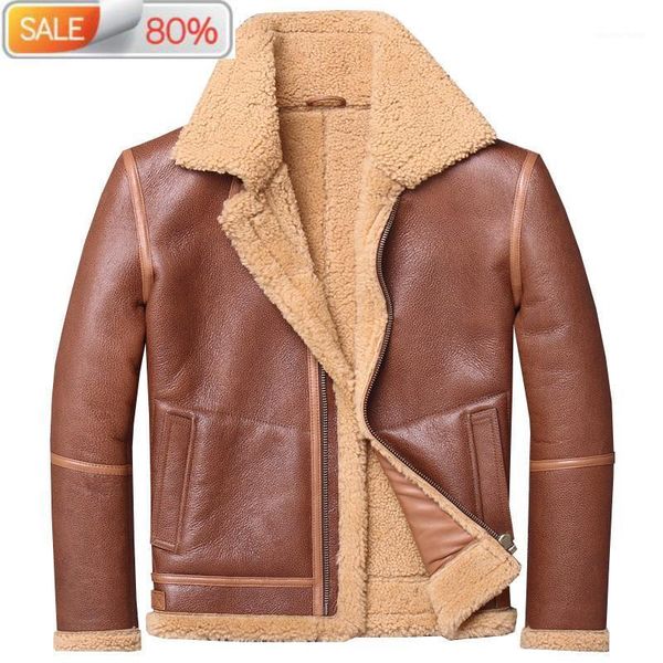 Abrigo de piel de oveja de imitación de cuero para hombre 2021 genuino Vintage Otoño Invierno chaqueta de piel de oveja para hombre M1903 B23214