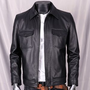 Hommes en cuir Faux 2023 automne hiver classique Moto vestes hommes col rabattu peau de vache naturelle épaisse Moto 230324