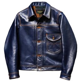 Abrigo de piel sintética para hombre, abrigo de calidad de marca, estilo Vintage, chaqueta de piel de becerro Natural informal clásica, ropa índigo, gamuza, 2023, 231005