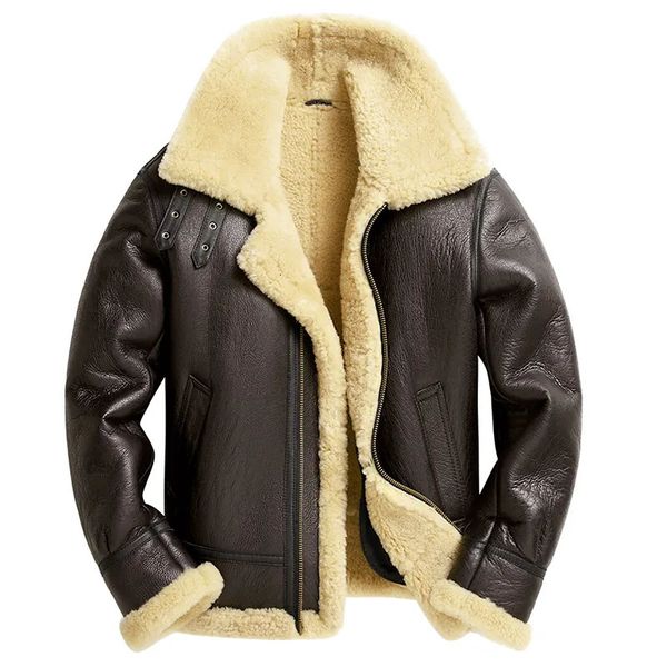 Faux cuir pour hommes 2023 haute qualité hiver véritable peau de mouton pilote veste homme militaire bombardiers B3 laine turc vestes pour hommes Parkas 231031