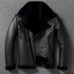 Manteau chaud en simili cuir 2023 laine épaisse pour homme, veste à col en fourrure avec fermeture éclair diagonale, noir, hiver, taille européenne 231020