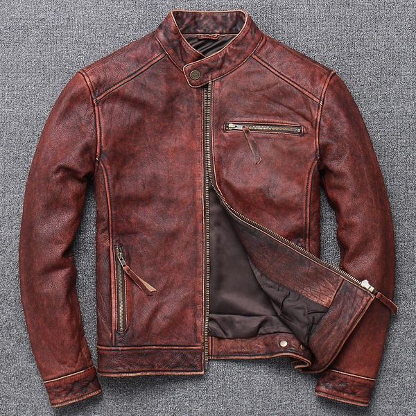 Veste en cuir masculin 2023 Vintage hommes veste de moto décontractée