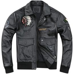 Heren lederen faux A2 vluchtjack olie gewaxt koeienhuid echte jassen herenkleding jas motorfiets biker colthes herfst Aziatische maat jgblui 231020