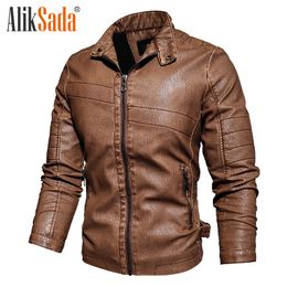 Heren lederen faux aliksada casual vintage jas dikke koeienhuid biker slim fit motorjas herfst en winter 221128