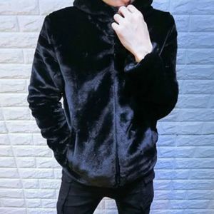 Chaqueta de piel de visón Artificial de invierno de imitación de cuero para hombres marca delgada moda Formal con capucha negro grueso cálido abrigo medio 231020