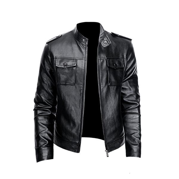 Veste de moto en Faux cuir pour hommes, tendance commerciale, automne et hiver, Version coréenne, col montant, manteau pour jeunes, 230912