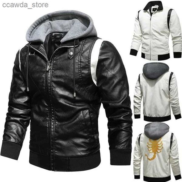 Blouson bombardier en Faux cuir pour homme, automne-hiver, broderie Scorpion, à capuche, PU moto, Ryan Gosling Drive Q240104