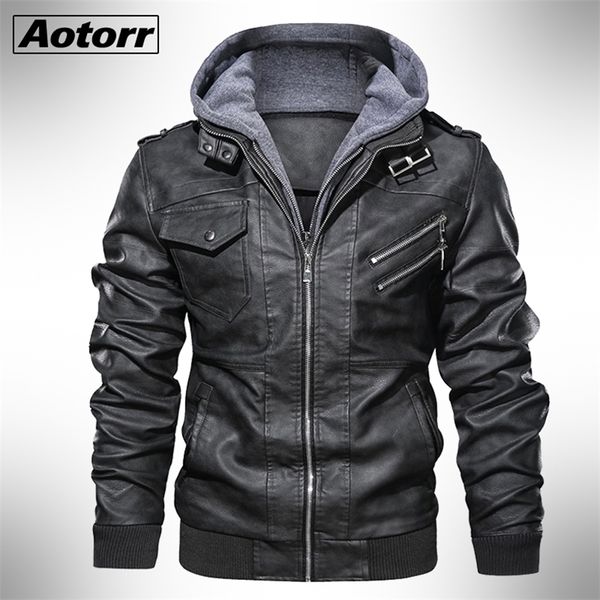 Cuir pour hommes Faux Automne Hiver Veste de moto Coupe-vent Vestes à capuche Vêtements pour hommes Chaud Biker PU EU Taille 3XL 220922