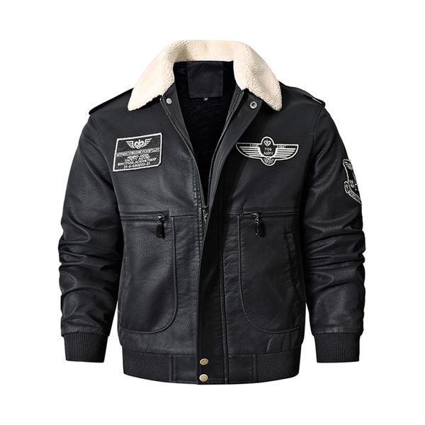 Hommes cuir Faux Bomber moto veste Vintage marron militaire vol manteau hiver polaire porc grande taille Jaqueta 220912
