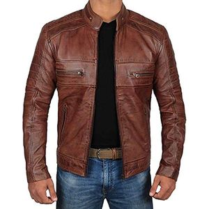 Veste en similicuir marron pour homme Café Racer en véritable peau d'agneau pour moto 230301