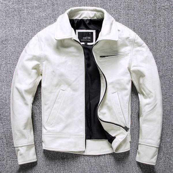 Veste en Faux cuir pour hommes, Slim, décontracté, blanc, véritable, mode, véritable peau de vache, Vintage, queue de moto, manteau de motard, automne 230217