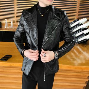 Hommes en cuir Faux décontracté serpent veste manteau automne conception motard couleur unie PU vestes Style britannique moto Vintage 230324