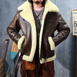 Faux cuir pour hommes CDF2050 taille européenne américaine de haute qualité Super chaud véritable manteau de mouton hommes grand B3 Shearling Bomber veste de fourrure mérinos 231020