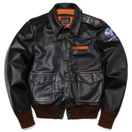 Heren Leather Faux Classic A 2 Type Horsehide Us Air Force Echte jas Vintage stoffen vlucht Retro motorfietsjas A2-stijl l231027