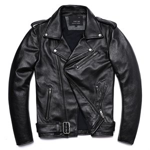 Herenleer Faux Classical Motorcycle Jackets Men 100% Natuurlijke koeienhuid dikke moto winterfietskleding slanke jassen m192 221124