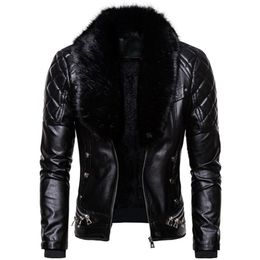 Heren Leather Faux Design Motorcycle Bomber Add Wool Jacket Heren Herfst Turn Down Bontkraag Afneembare Slim Fit Mannelijke Warme Pu-jassen 230207