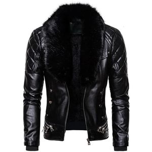 Heren Leather Faux Design Motorcycle Bomber Add Wool Jacket Heren Herfst Turn Down Bontkraag Verwijderbare Slim Fit Mannelijke Warme Pu-jassen 231005