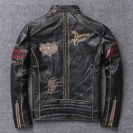 Veste de motard en Faux cuir pour hommes, DHL, peau de vache véritable, noir, Slim, manteau Vintage, 231213