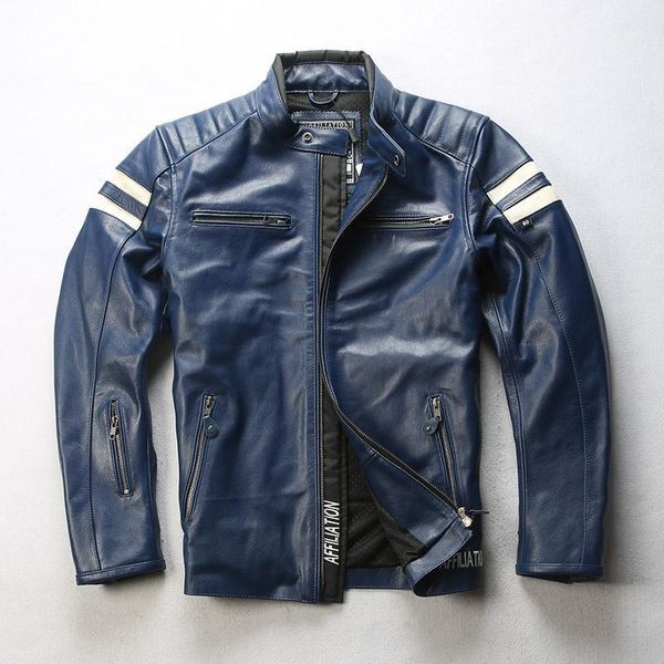 Hommes cuir Faux usine 2021 hommes Vintage marron véritable moto veste mode rayure couture peau de vache équitation motard