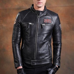 Men S Leather Faux Fashion Biker Jackets Vintage Echte jas Slim 100 Natural Cowhide Coat Real Motorcycle Clothing 230112