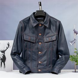 Herenleer Faux Fashion Groothandel Kwaliteit Cowhide Jacketmen Plus Size Rider Slim Genine lederen Coatsales Doek 221012