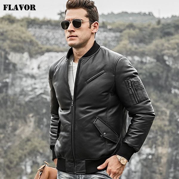 Veste en cuir pour hommes, fausse saveur, doudoune véritable pour hommes, manteau de Baseball en peau d'agneau véritable, blanc chaud, 230908