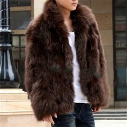 Manteau en fausse fourrure pour hommes, mode coréenne, Slim, vêtements d'hiver, marron, moelleux, chaud, grande taille XXXL 4XL, décontracté, haut thermique, veste 220905