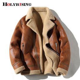 Chaqueta de cuero de PU con solapa gruesa integrada de piel sintética para hombre jaqueta de couro masculino abrigo de lana de cordero M5XL 230925