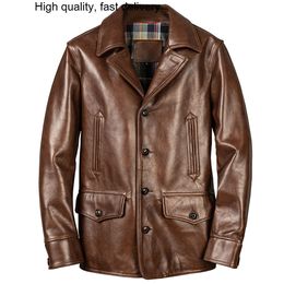 Hommes en cuir Faux véritable mode européenne Long Blazer manteau pour homme hiver peau de cheval veste de luxe hommes coupe-vent pardessus grande taille 5XL 230831