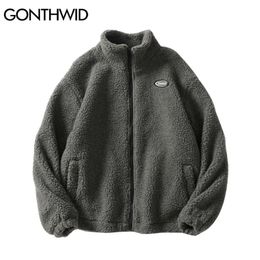Leer Leer Faux Gonthwid Harajuku Streetwear Fleece Jackets Solid Color Casual Loose Full Rits Coats Hip Hop Winter Fashion Warm Tops 220916