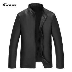 Cuero de los hombres Faux GOURS Chaqueta real de invierno para hombres Marca de moda Negro Chaquetas y abrigos de piel de oveja genuina Cálida 4XL GSJF1916 221124