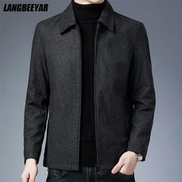 Hommes en cuir Faux haute qualité marque décontracté mode revers automne hiver hommes manteau hommes vêtements veste solide classique coupe-vent 220902