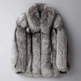 Manteaux et vestes en fausse fourrure de haute qualité pour hommes, manteau de finition moelleux gris argenté, col rabattu, veste d'hiver épaisse et chaude pour hommes 231016