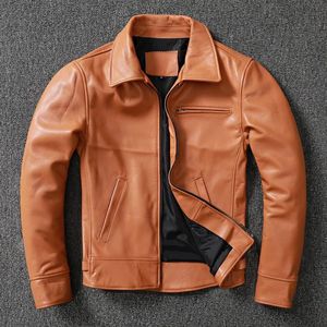 Chaqueta de cuero de imitación de alta gama para hombre, chaqueta de cera de aceite de piel de vaca de primera capa, esmoquin corto y delgado para motocicleta, Regular, 231012