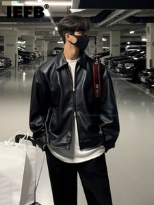 Veste en cuir masculin iefb coréen chic à la fermeture à glissière Double Zipper 2023 Black Simple Trendy Automne Coats Casual 9A1175 230324
