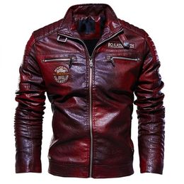 Herenleer Faux Jacket Men Winter Fleece Motorfiets Pu Leahter Male Kraagkraag Casual Windscheper Ropa de Hombre Slim Coat 3xl 220922