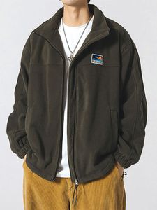 Hommes Cuir Faux Japon Agneau Veste Velours Épaississement Automne Hiver Col Montant Polaire Fermeture Éclair Manteau Unisexe Casual Cargo 221122