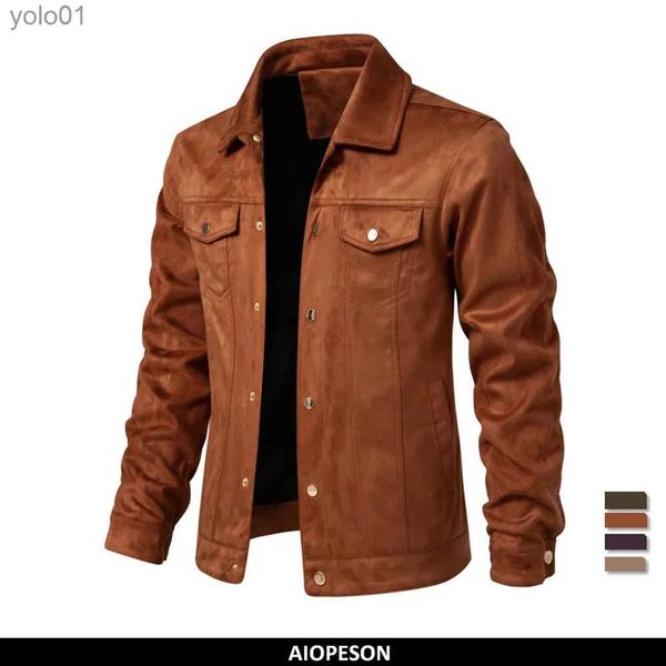 Cuir pour hommes Faux cuir 2023 nouveau automne hiver veste en cuir suédé hommes mode luxe décontracté col rabattu veste pour hommes L231018